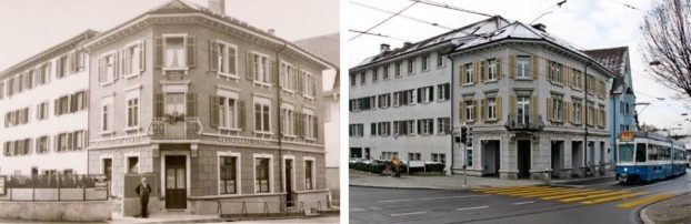 Restaurant Central früher (undatiert) und heute.