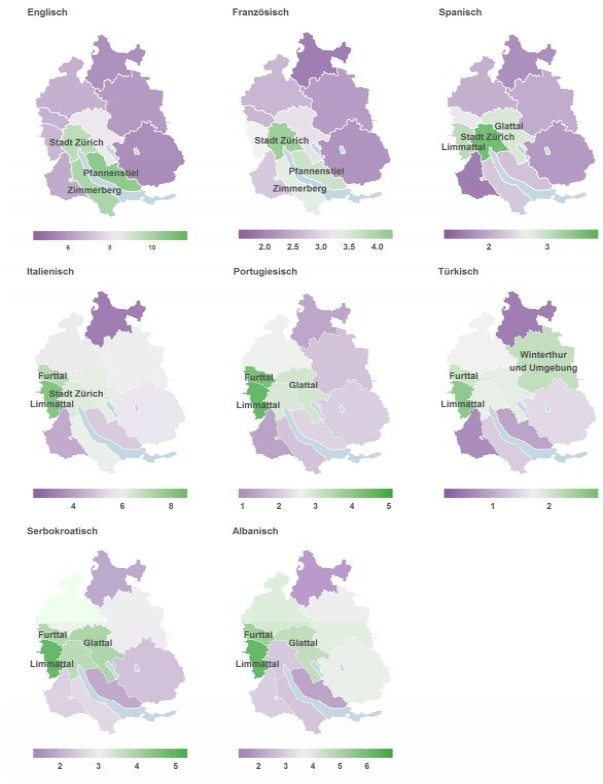 Anteil der Personen ab 15 Jahren, die eine Sprache sprechen, in Prozent (2014-2016).